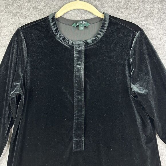 Lauren Ralph Lauren LRL Tunic Top Womens S Black Velvet Pullover Preppy Goth - Picture 6 of 12